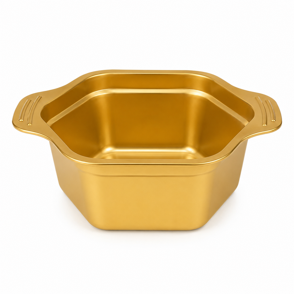 Paslanmaz Çelik Gold Altıgen Sebze Meyve Pirinç Yıkama Süzgeci Çok Amaçlı Mutfak Kabı 24 cm
