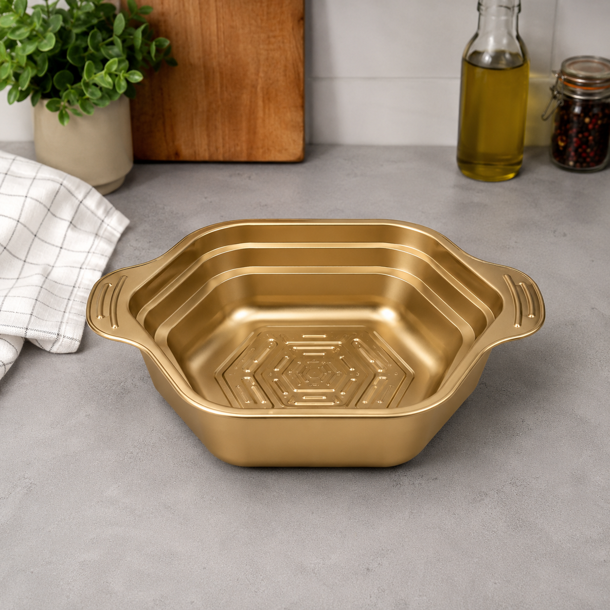 Paslanmaz Çelik Gold Altıgen Sebze Meyve Pirinç Yıkama Süzgeci Çok Amaçlı Mutfak Kabı 24 cm