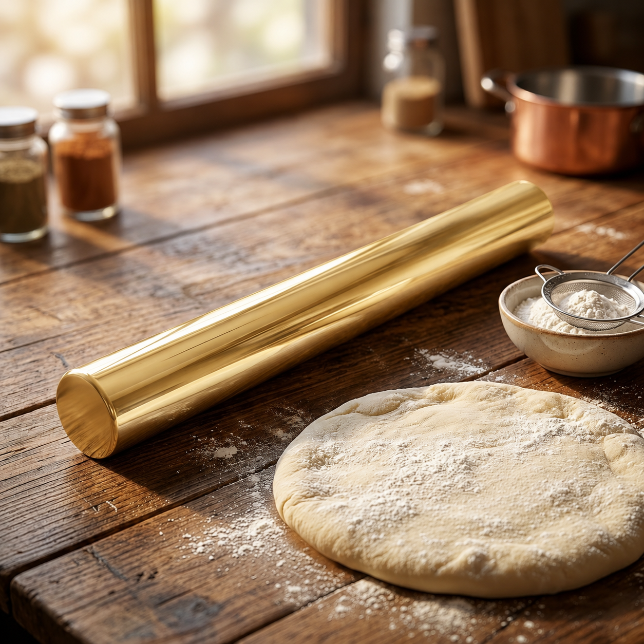 Paslanmaz Çelik Gold Hamur Börek Mantı Açma Oklavası Profesyonel Merdane 32 cm