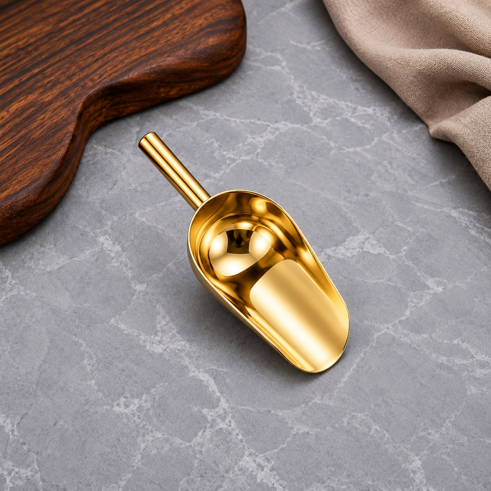 Gold Paslanmaz Çelik Kepçe Kürek Baharatlık Şeker Un Kahve Servis Küreği