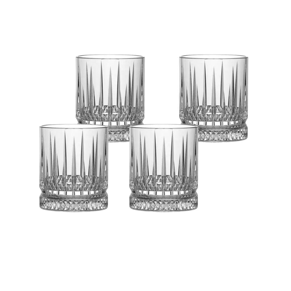 Bianca 4'lü Kristal Desenli Cam Meşrubat Bardağı Seti 378 ml- Şık ve Kullanışlı
