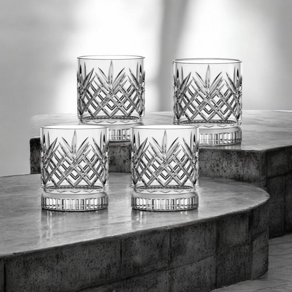 Bianca 4'lü Kristal Desenli Cam Meşrubat Bardağı Seti 378 ml- Şık ve Kullanışlı