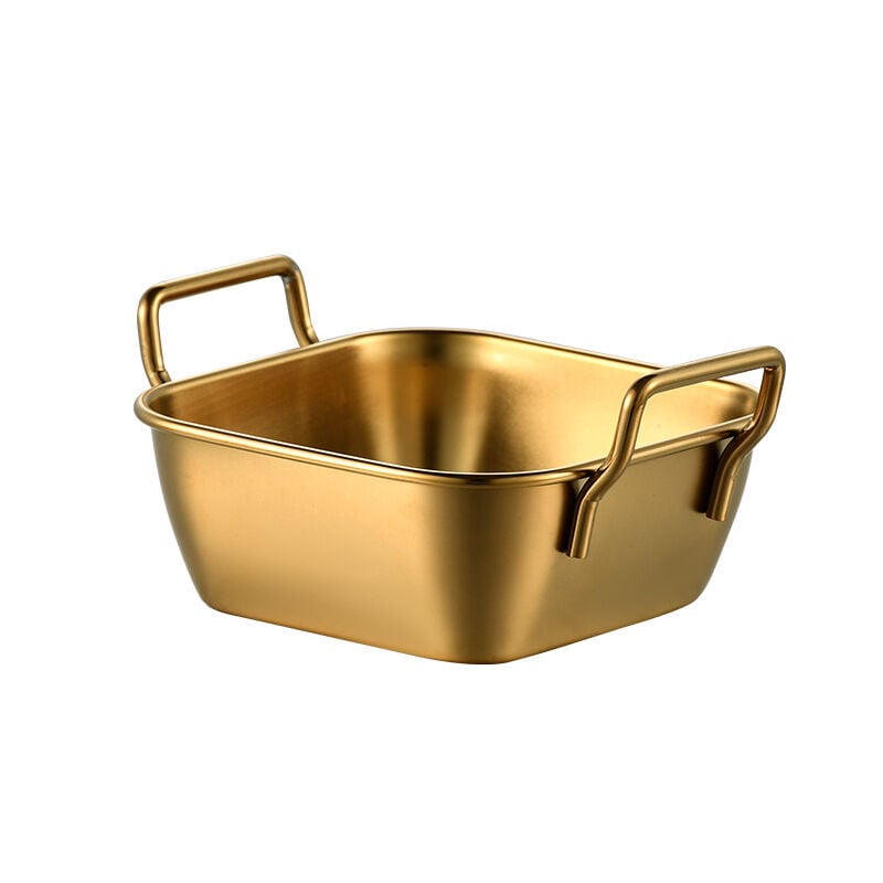 Paslanmaz Çelik Gold Kulplu Kare Mini Sahan Servis Kasesi Kahvaltılık ve Sosluk 10,5 cm