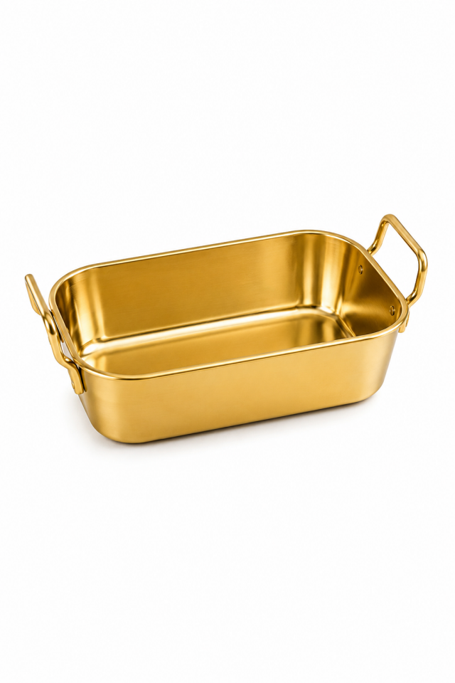 Paslanmaz Çelik Gold Kulplu Dikdörtgen Mini Sahan Servis Kasesi Kahvaltılık ve Sosluk