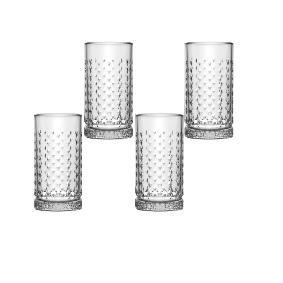 Bianca 4'lü Kristal Desenli Cam Meşrubat Bardağı Seti 466 ml- Şık ve Kullanışlı
