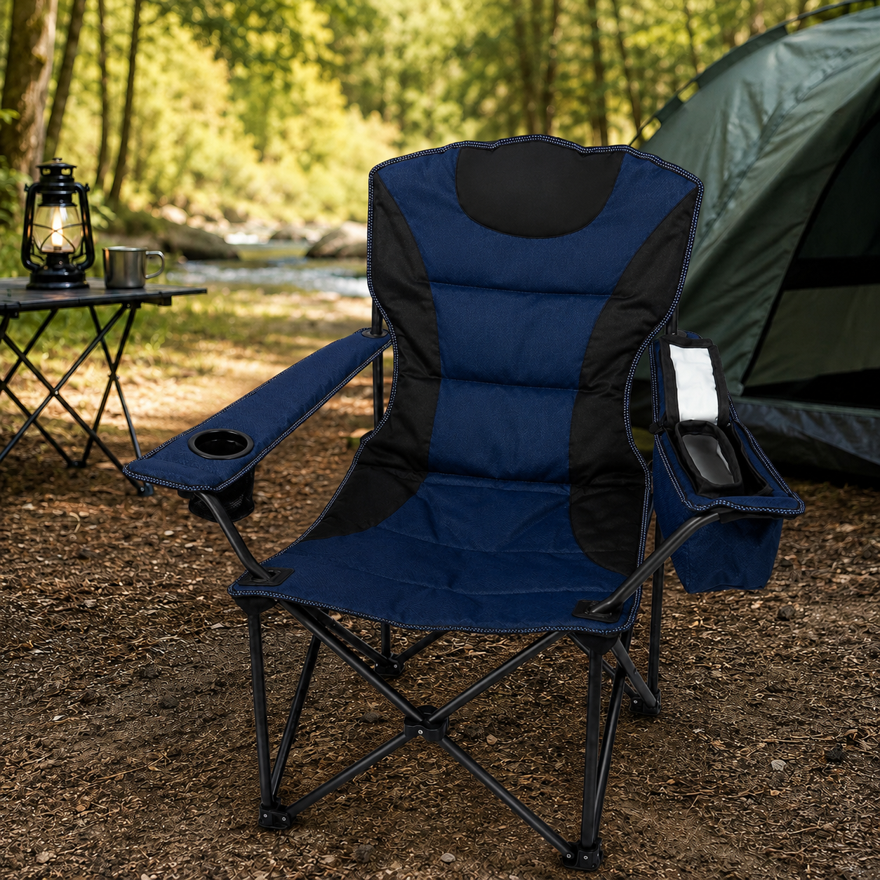 Katlanabilir Kamp Sandalyesi Bardaklıklı Cepli Outdoor Kamp Piknik Koltuğu Mavi
