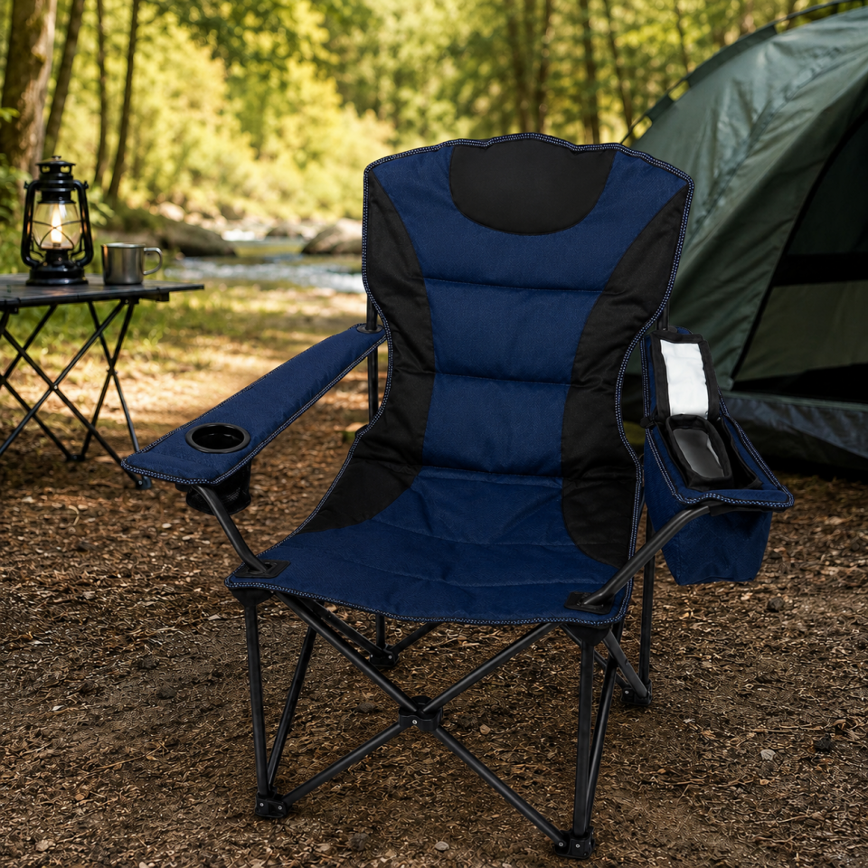 Katlanabilir Kamp Sandalyesi Bardaklıklı Cepli Outdoor Kamp Piknik Koltuğu Mavi