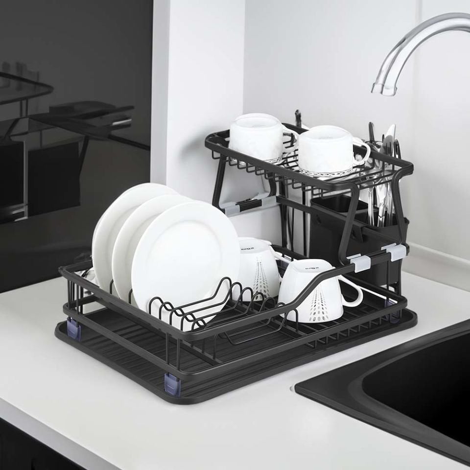 Paslanmaz Alüminyum İki Katlı Siyah Bulaşıklık Modern Tabaklık