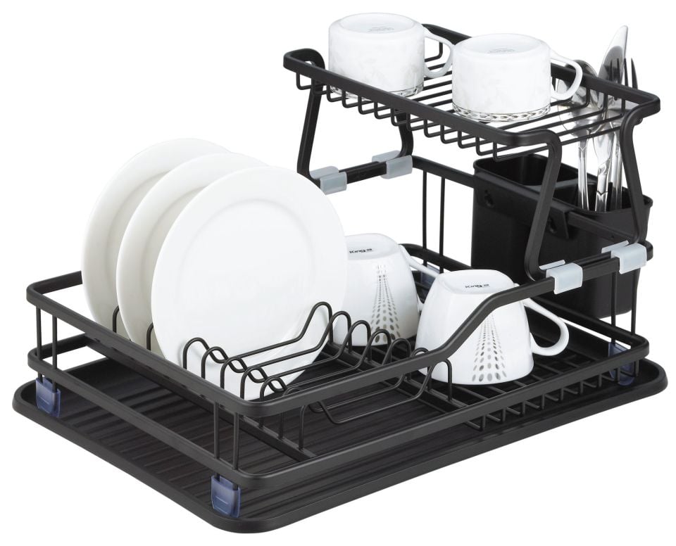 Paslanmaz Alüminyum İki Katlı Siyah Bulaşıklık Modern Tabaklık