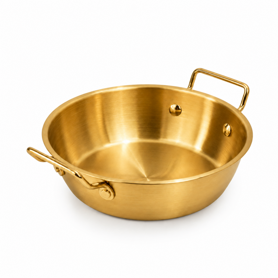 Paslanmaz Çelik Gold Kulplu Mini Sahan Servis Kasesi Kahvaltılık ve Sosluk 14 cm