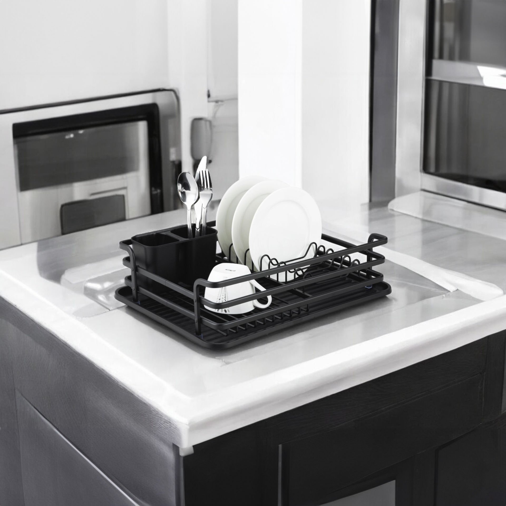 Paslanmaz Alüminyum Tek Katlı Siyah Bulaşıklık Modern Tabaklık