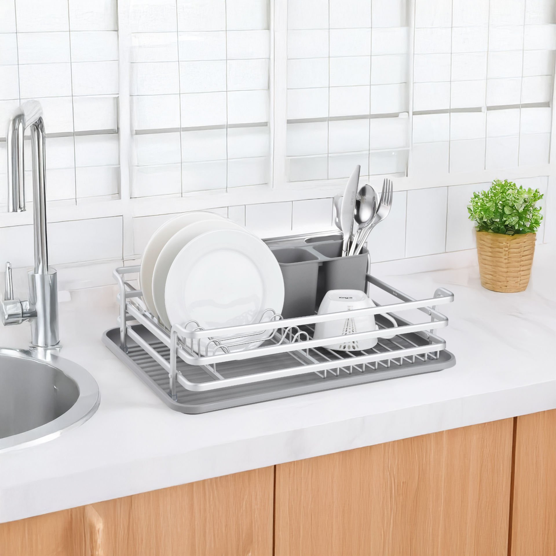 Paslanmaz Alüminyum Tek Katlı Gri Bulaşıklık Modern Tabaklık