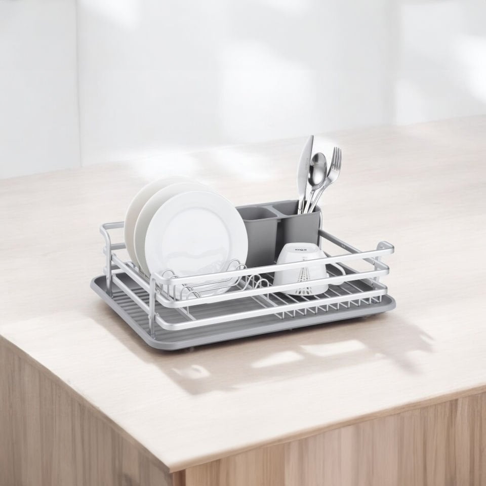 Paslanmaz Alüminyum Tek Katlı Gri Bulaşıklık Modern Tabaklık