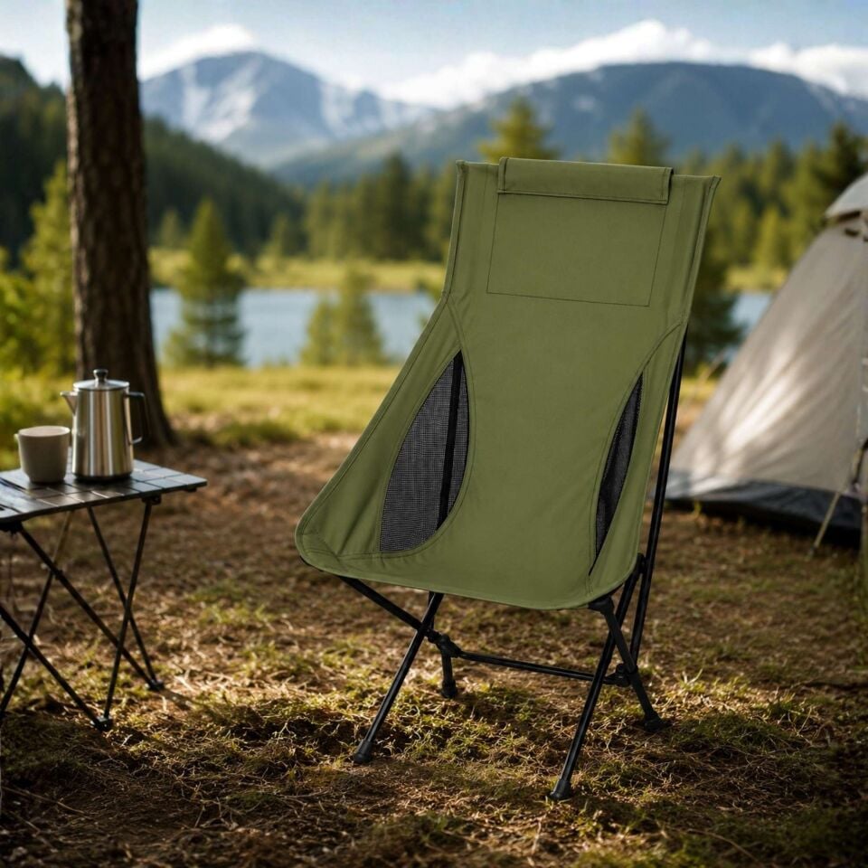 Yüksek Sırtlı Katlanabilir Kamp Sandalyesi Outdoor Piknik Balıkçı Koltuğu Taşınabilir Lacivert