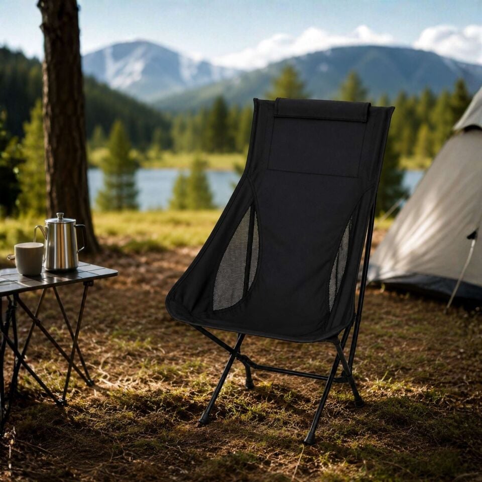 Yüksek Sırtlı Katlanabilir Kamp Sandalyesi Outdoor Piknik Balıkçı Koltuğu Taşınabilir Lacivert