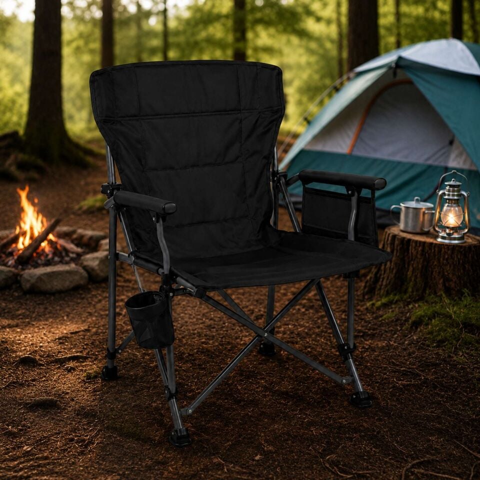 Kollu Katlanabilir Kamp Sandalyesi Bardaklıklı Outdoor Piknik Balıkçı Bahçe Koltuğu Yeşil