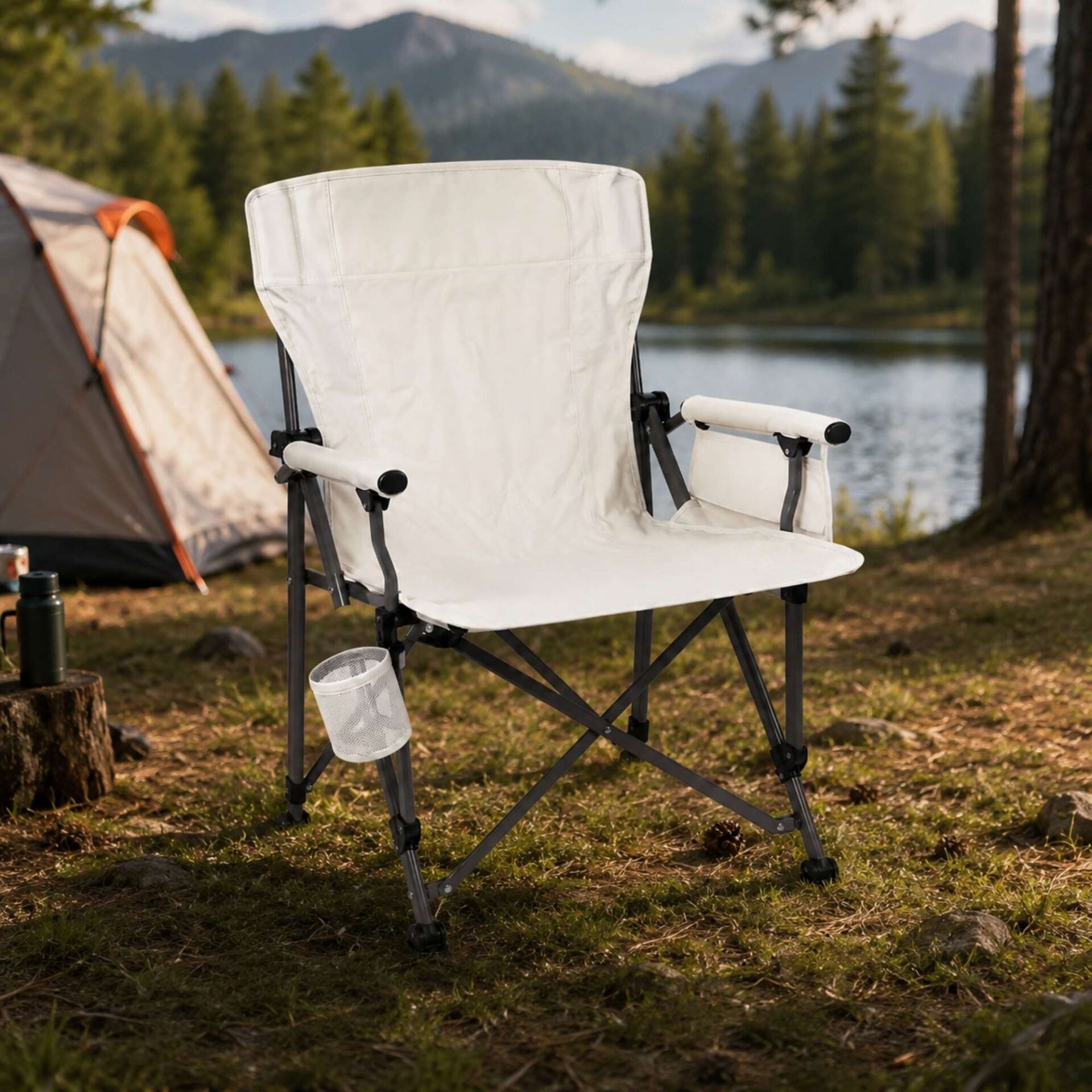 Kollu Katlanabilir Kamp Sandalyesi Bardaklıklı Outdoor Piknik Balıkçı Bahçe Koltuğu
