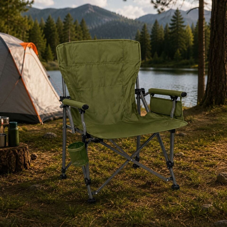 Kollu Katlanabilir Kamp Sandalyesi Bardaklıklı Outdoor Piknik Balıkçı Bahçe Koltuğu