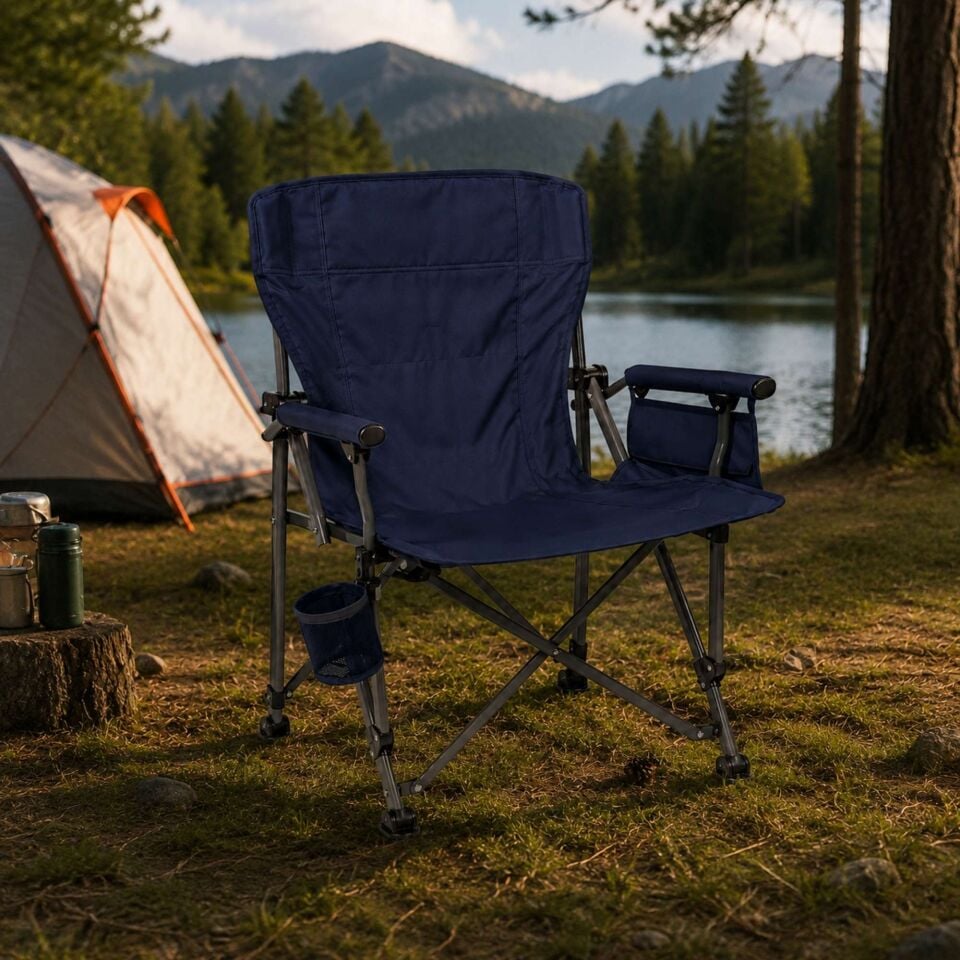 Kollu Katlanabilir Kamp Sandalyesi Bardaklıklı Outdoor Piknik Balıkçı Bahçe Koltuğu