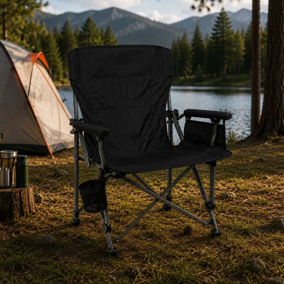 Kollu Katlanabilir Kamp Sandalyesi Bardaklıklı Outdoor Piknik Balıkçı Bahçe Koltuğu