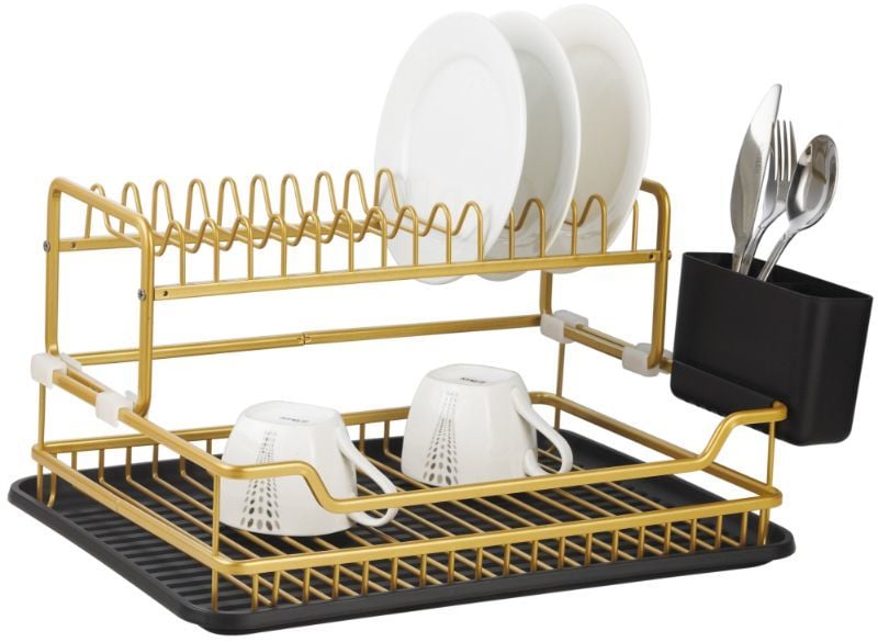 Paslanmaz Alüminyum İki Katlı Gold Bulaşıklık Modern Tabaklık