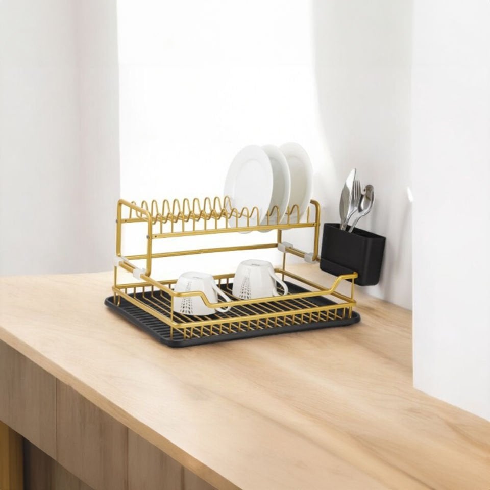 Paslanmaz Alüminyum İki Katlı Gold Bulaşıklık Modern Tabaklık