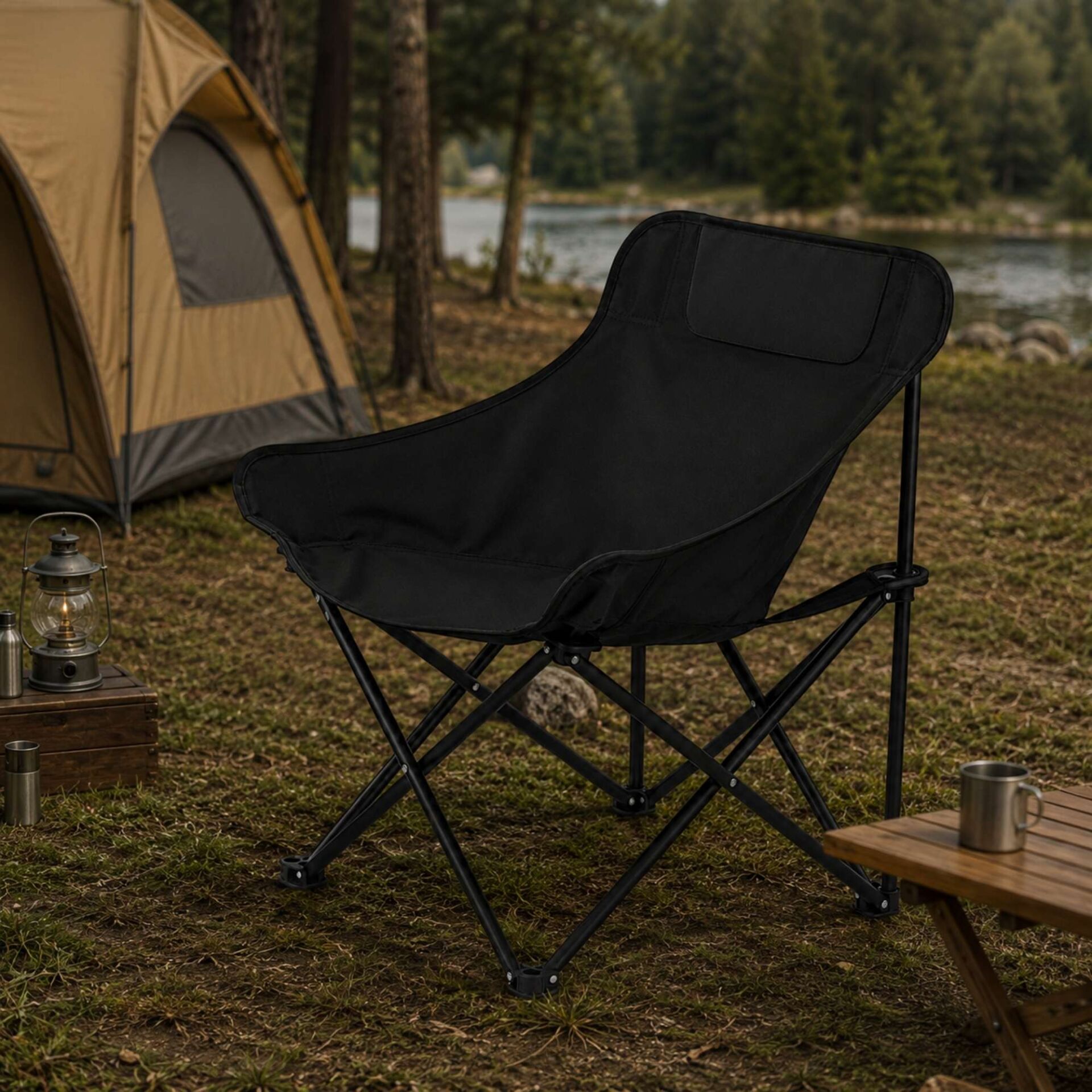 Katlanabilir Kamp Koltuğu Outdoor Piknik Balıkçı Bahçe Sandalyesi Taşınabilir Siyah