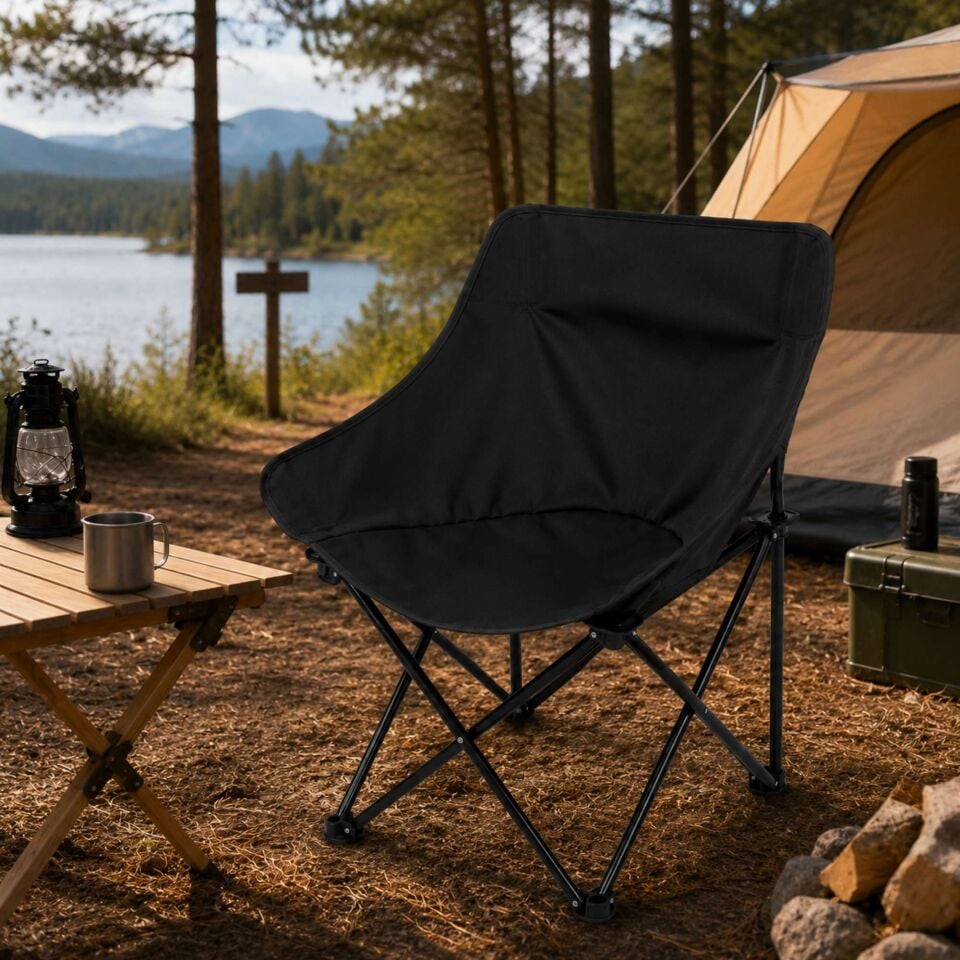 Katlanabilir Kamp Koltuğu Outdoor Piknik Balıkçı Bahçe Sandalyesi Taşınabilir Siyah
