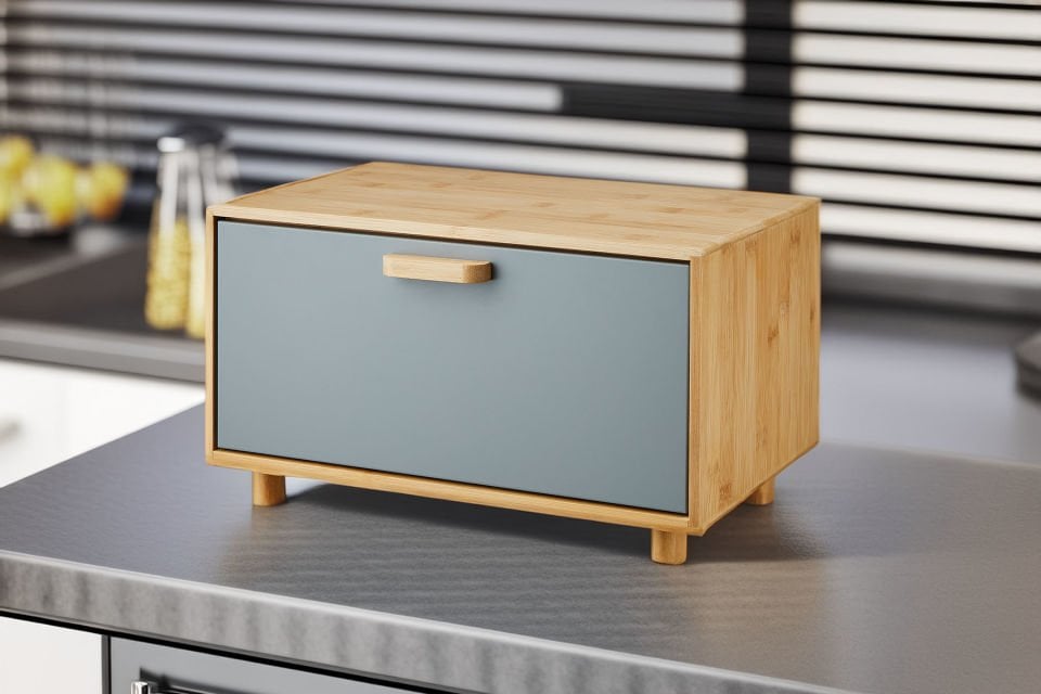 Karina Metal Kapaklı Bambu Lüks Ekmek Kutusu Ekmeklik Dikdörtgen