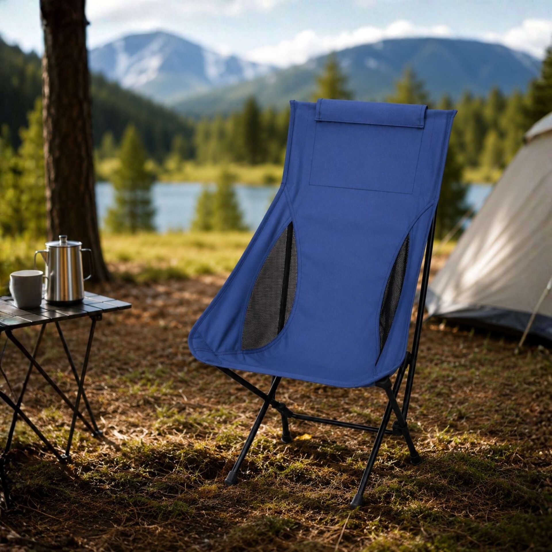 Yüksek Sırtlı Katlanabilir Kamp Sandalyesi Outdoor Piknik Balıkçı Koltuğu Taşınabilir Lacivert