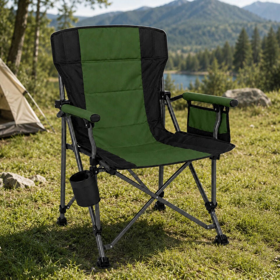 Kollu Katlanabilir Kamp Sandalyesi Bardaklıklı Outdoor Piknik Balıkçı Bahçe Koltuğu Yeşil