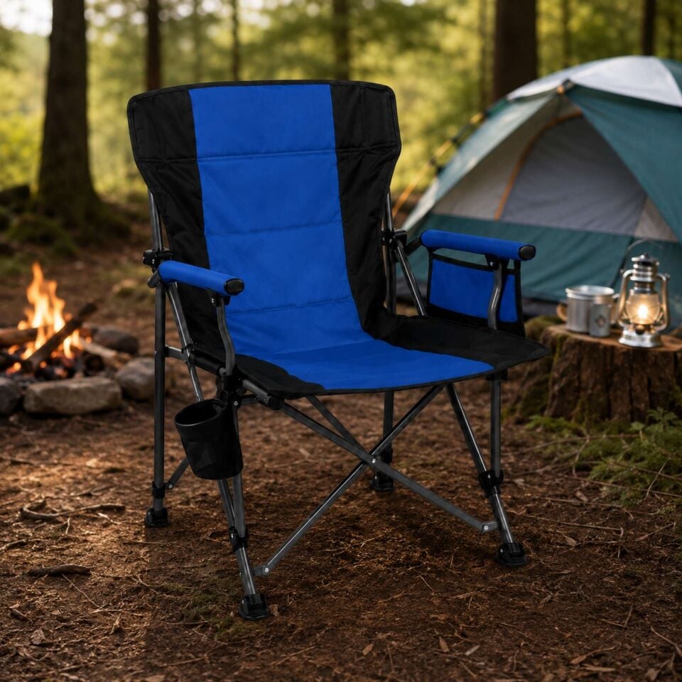 Kollu Katlanabilir Kamp Sandalyesi Bardaklıklı Outdoor Piknik Balıkçı Bahçe Koltuğu Lacivert