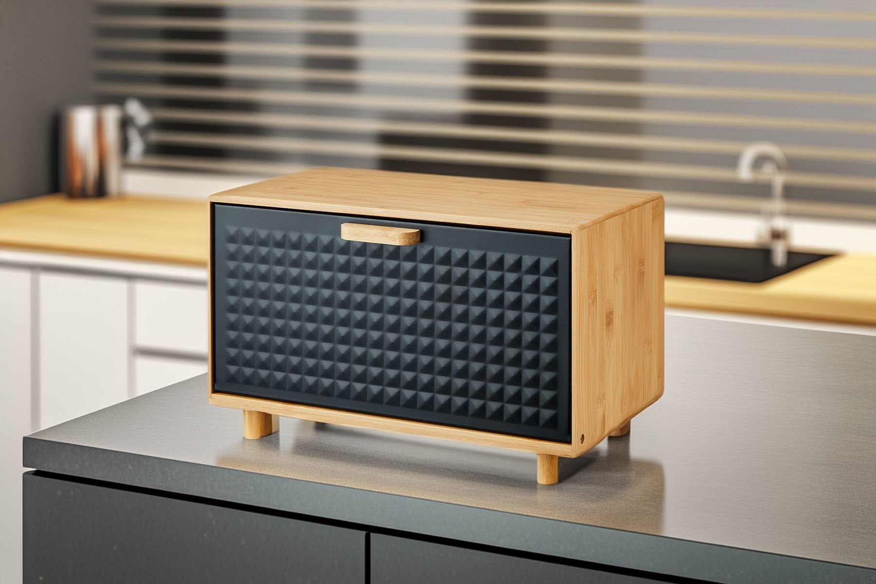 Karina Metal Kapaklı Bambu Lüks Ekmek Kutusu Ekmeklik Dikdörtgen