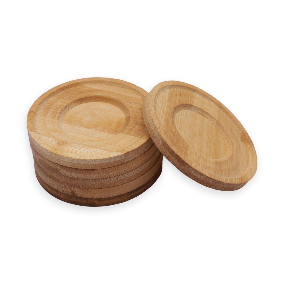 Vadi Bambu Çay Tabağı 6'lı Set – Doğal Ahşap Yuvarlak Sunum Altlık Tabak Bardak Altlığı