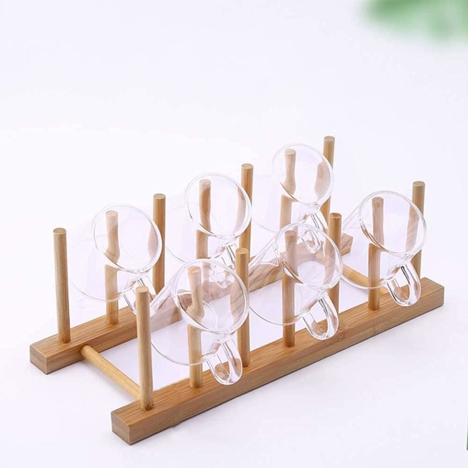Vadi Bambu Tabaklık ve Bardaklık 10 Gözlü – Doğal Ahşap Dikey Kurutmalık Düzenleyici Raf