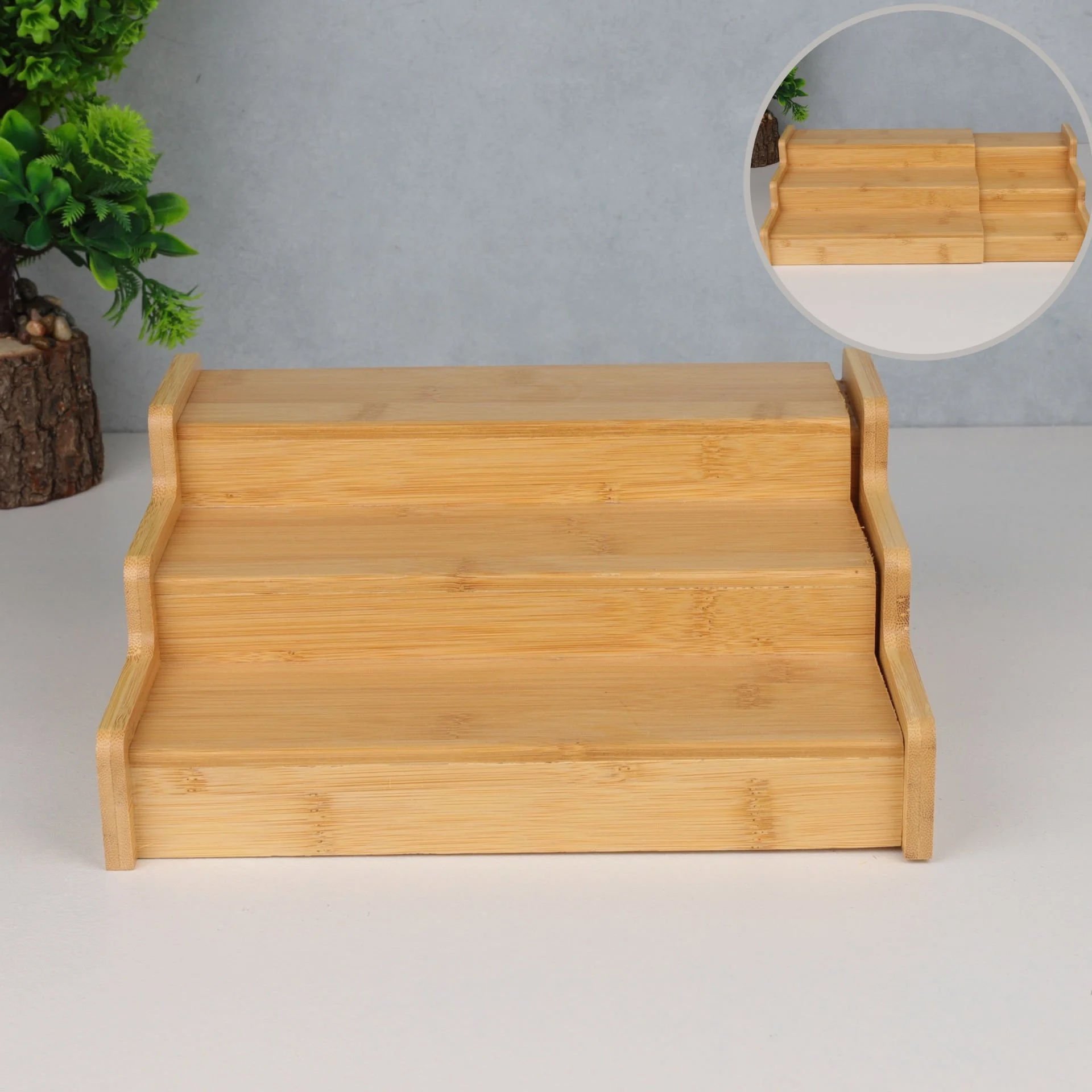 Vadi Bambu 3 Katlı Raf – Ayarlanabilir Baharatlık ve Mutfak Düzenleyici Basamaklı Raf