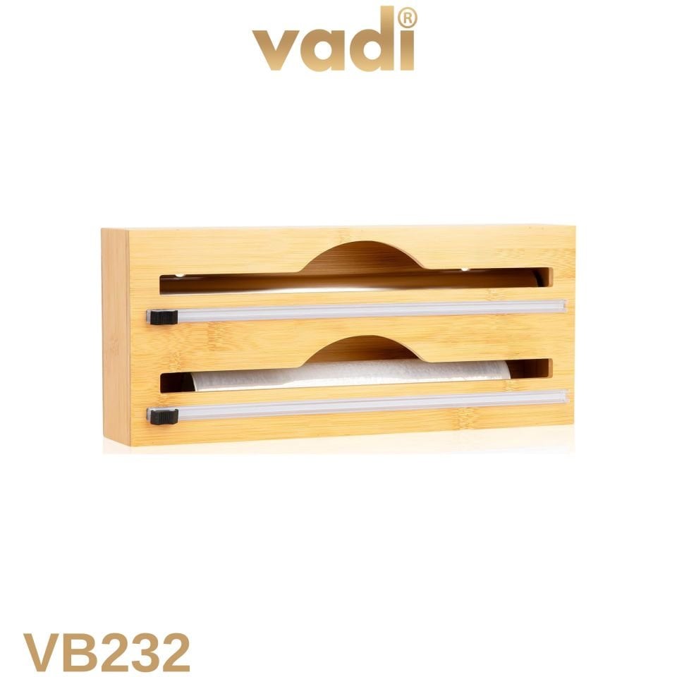 Vadi Bambu Streç ve Folyo Düzenleyici Kesici Aparatlı Çift Gözlü Mutfak Dispenseri