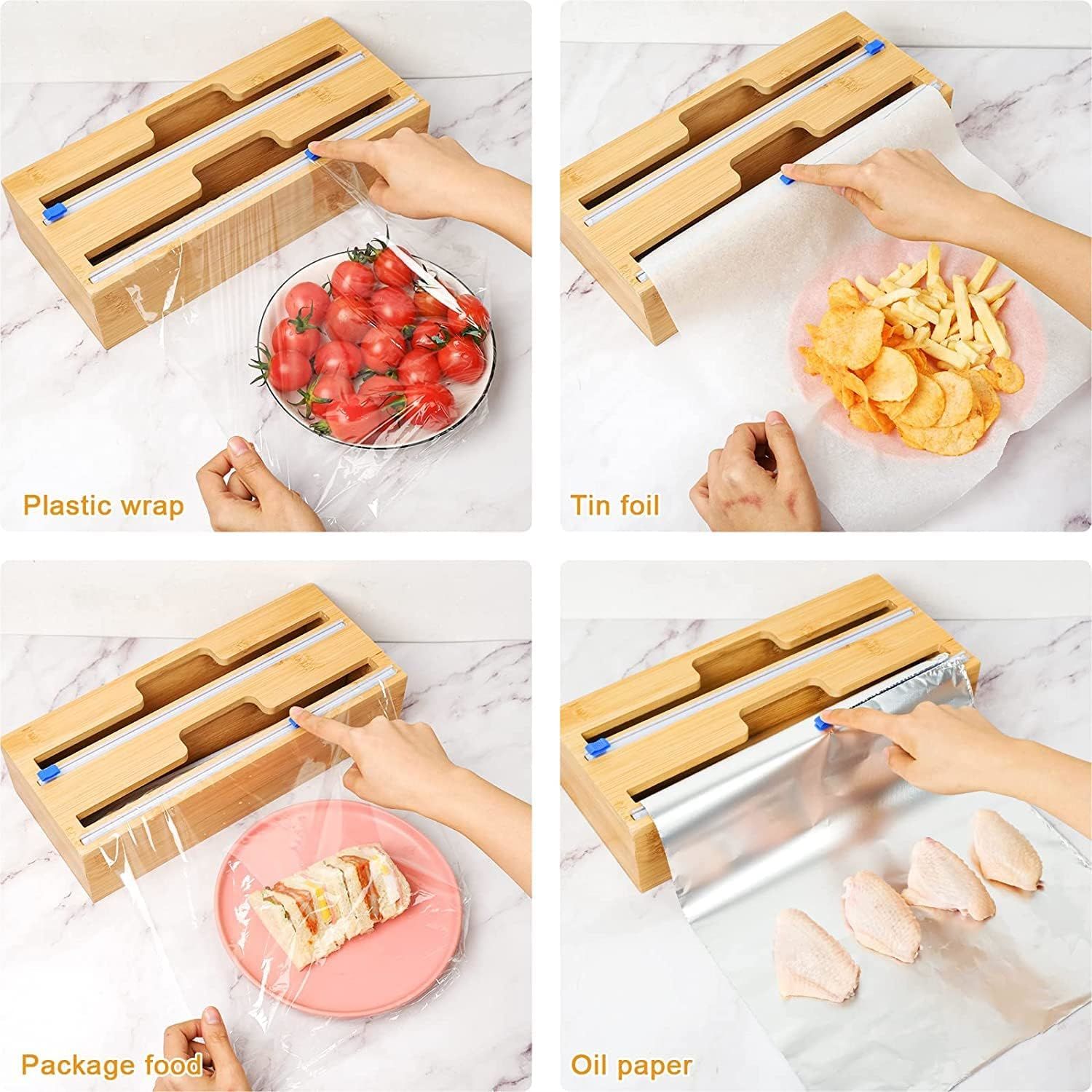 Vadi Bambu Streç ve Folyo Düzenleyici Kesici Aparatlı Çift Gözlü Mutfak Dispenseri