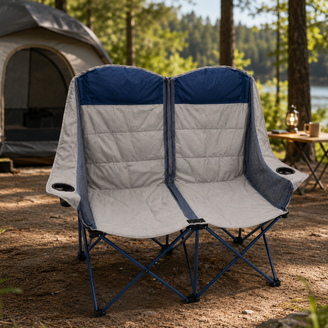 2 Kişilik Katlanabilir Kamp Sandalyesi Bardaklıklı Outdoor Piknik Bahçe Koltuğu