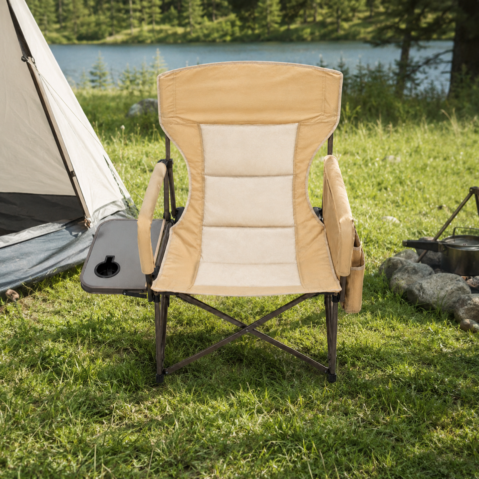 Katlanır Kamp Sandalyesi Yan Masalı & Bardaklıklı Fermuarlı Cepli Outdoor Sandalye