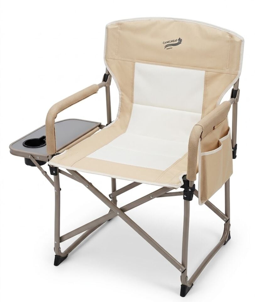 Katlanır Kamp Sandalyesi Yan Masalı & Bardaklıklı Fermuarlı Cepli Outdoor Sandalye