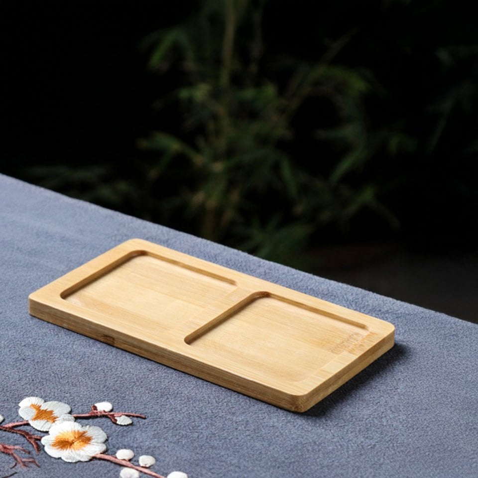 Doğal Bambu 2 Bölmeli Yağlık Sirkelik Altlığı - Kaymaz, Şık ve Dayanıklı Stand