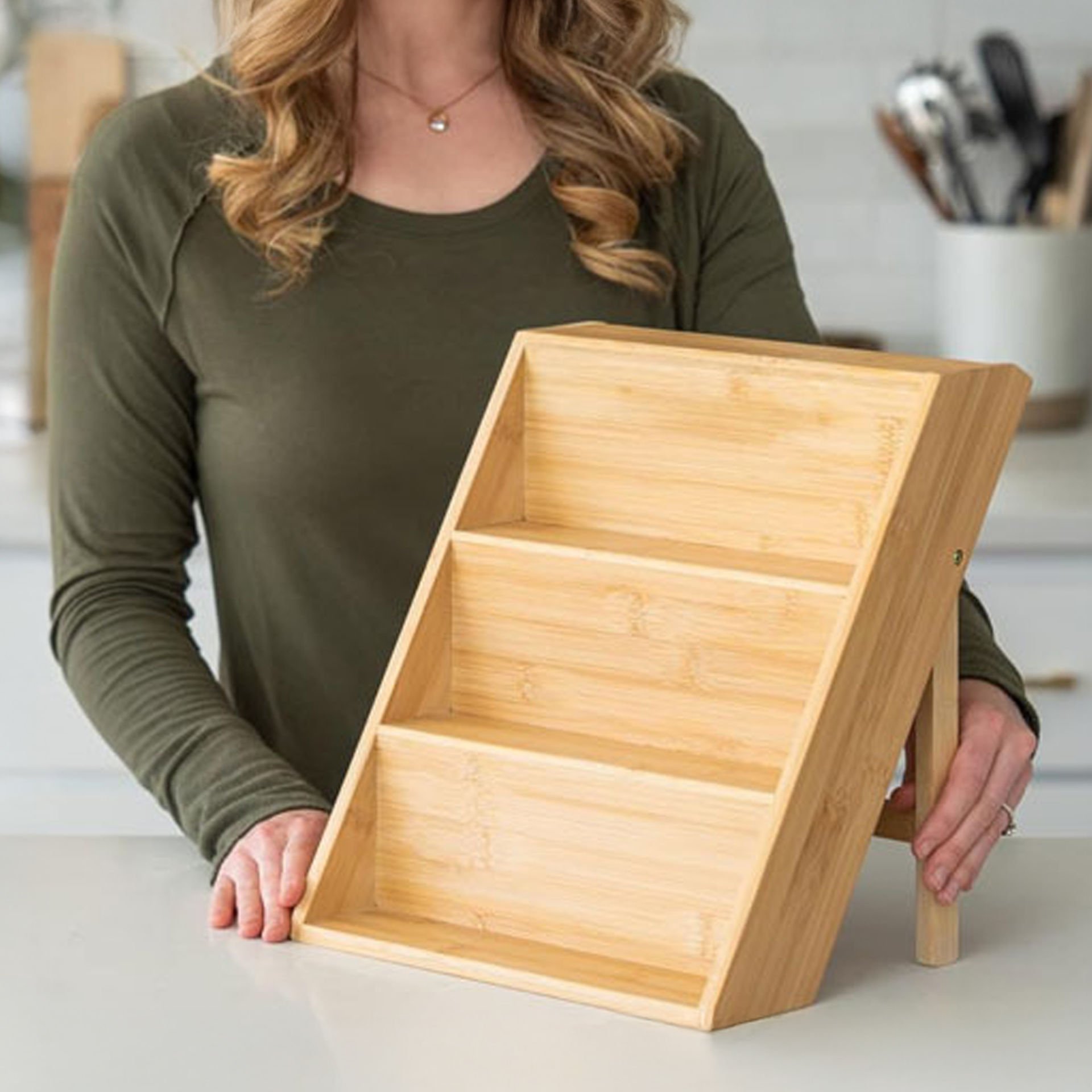 3 Katlı Katlanabilir Bambu Raflı Organizer | Mutfak Baharat Kozmetik Düzenleyici Stand