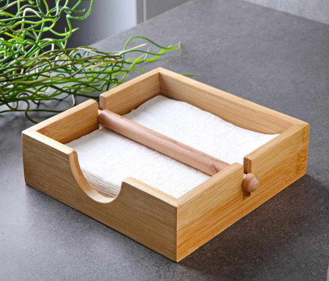 Bambu Ağırlıklı Peçetelik | Masa Üstü Doğal Ahşap Kare Peçete Tutucu