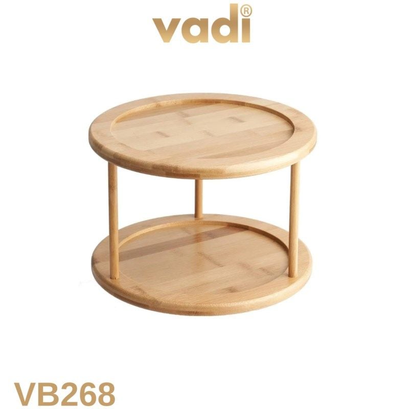 İki Katlı Yuvarlak Bambu Sunum Standı – Döner Tezgah Organizer