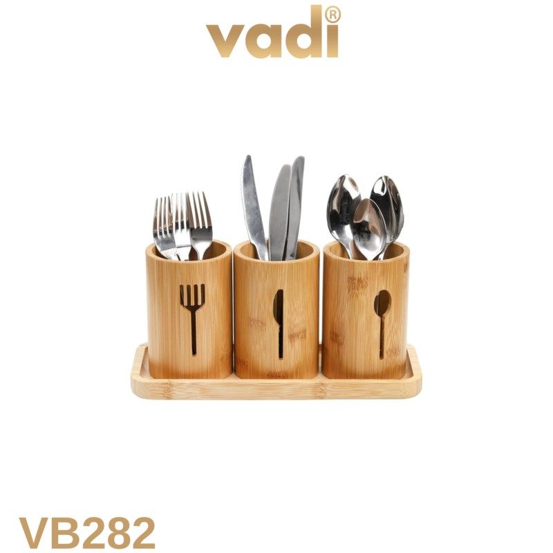 3'lü Bambu Çatal Bıçak Kaşık Düzenleyici Stant Seti – Doğal Mutfak Organizer