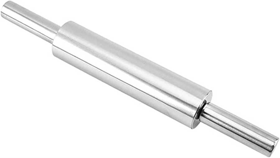 Paslanmaz Çelik Merdane – Ergonomik Döner Saplı Hamur Açma Rulosu Gümüş