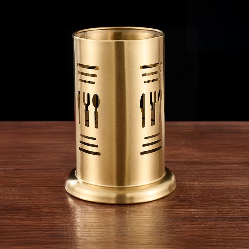 Paslanmaz Çelik Kaşıklık Mutfak Düzenleyici Çatal Bıçak Standı Gold