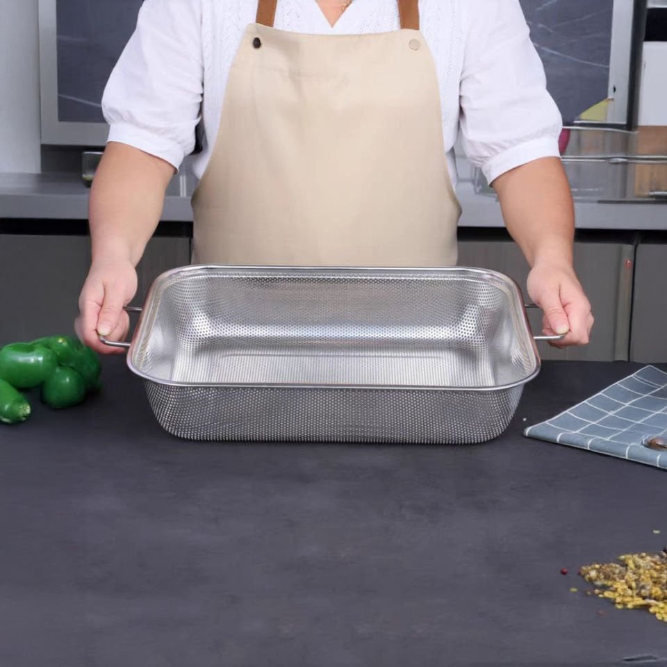 Rocco Gümüş Paslanmaz Çelik Kevgir Karıştırma Kasesi Salata Makarna Sebze Meyve Süzgeç 22x30 Cm