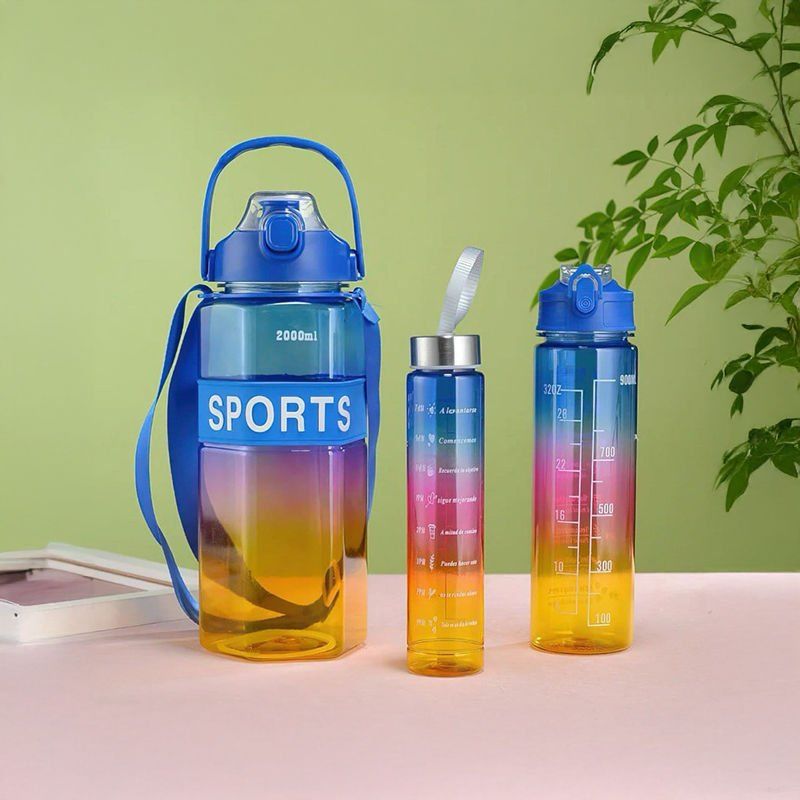 3'lü Motivasyon Spor Su Matarası 2lt 900ml 320ml Tritan Sporcu Matara